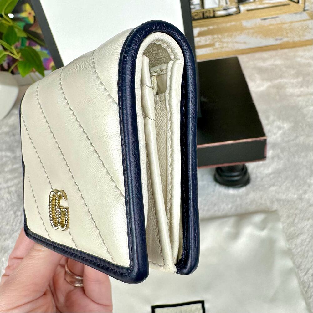 Gucci Marmont cream and blue Leather Compact Wallet RARE! - Picture 4 of 16